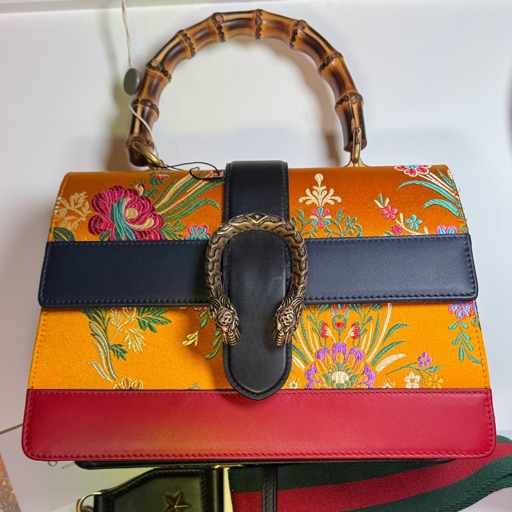 Gucci Orange Floral Shoulder Bag with Bamboo Handle RARE LIMITED EDITION - NEW!! - Picture 6 of 9